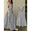 Cross-Border European and American Summer New Striped Spaghetti Strap Dress for Women, Elegant Waist-Cinching Off-Shoulder Tube Top Long Dress