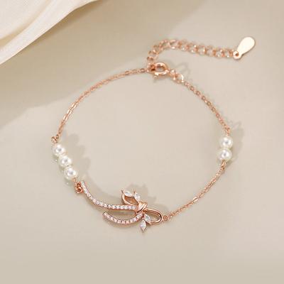 Bracelet Original avec nœud de ruban pour femmes, en argent pur, nouvelle édition coréenne d'automne, Bracelet de perles Instagram, pièce à main pour meilleur ami