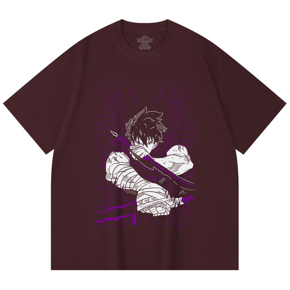 

230 Gsm 100% Cotton Solo Leveling V7 Print Unisex Heavy Cotton T Shirt 2XL вина червоного кольору