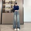 Dames Plus Size Losse Jeans met Hoge Taille en Wijde Pijpen, Slank Makende Student Fit