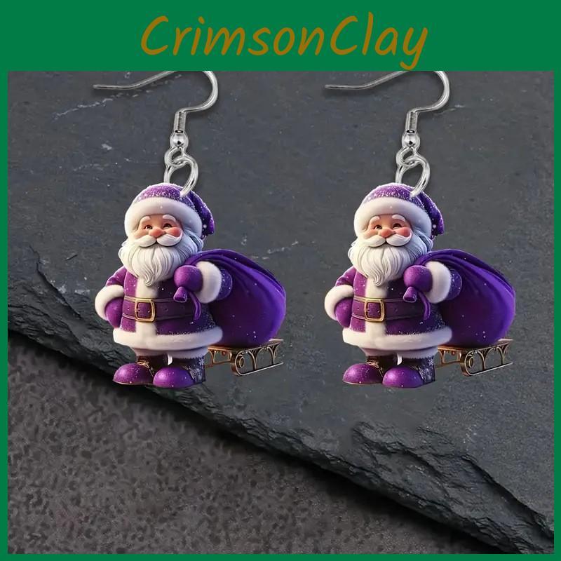 Weihnachtliche Winter Lila Acryl Ohrringe mit Kreativem Design für Weihnachtsdeko