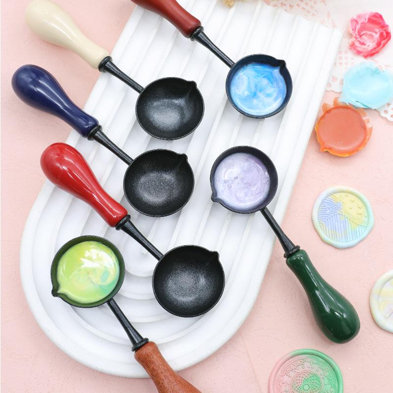 Sealing Wax Non-Stick Spoon Anti-Hot Wood Handle Retro Wax Stamping Spoons Fire Paint Melting Firing Stamp Metal Tool