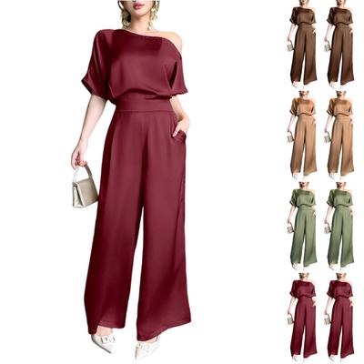 Damen V-Ausschnitt Tailliert Modischer Jumpsuit Weitbeinige Hosen
