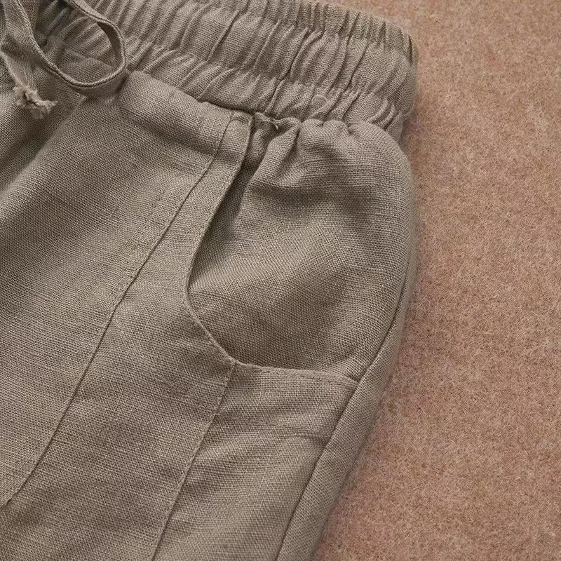 2024 Summer Women's Loose Cotton Linen Carrot Pants - Plus Size, Retro, Versatile Harem Style, Cropped Length.