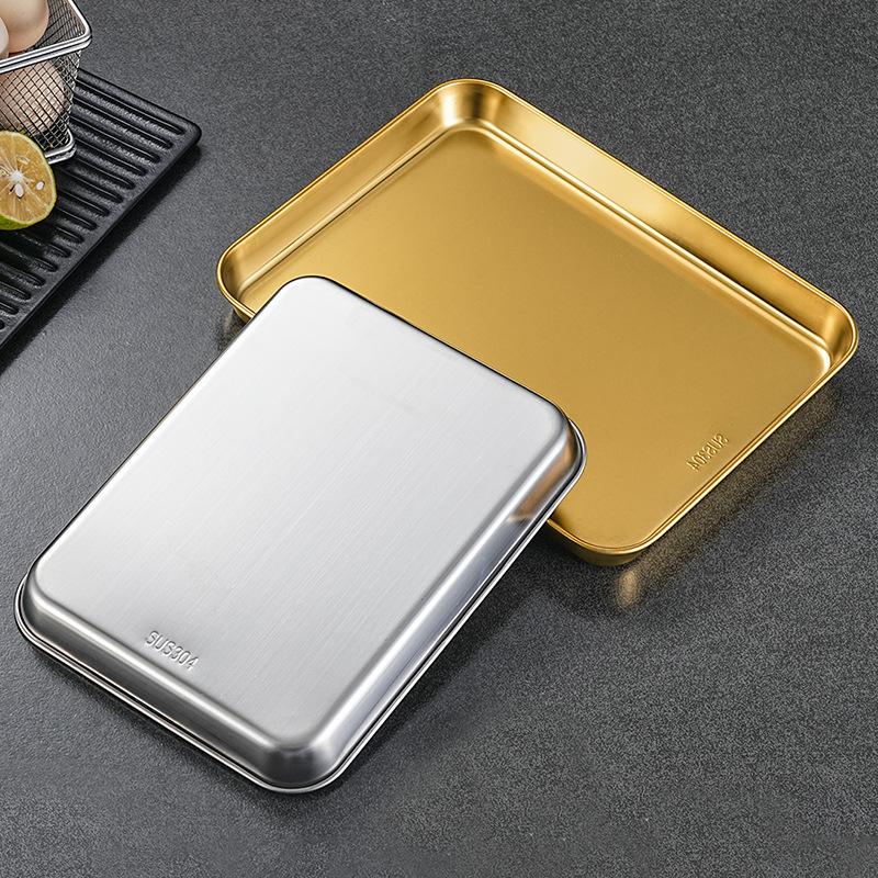 304 Stainless Steel Rectangle Tray Large Capacity Metal Food Serving Pan Steamed Rice Sausage Plate Kitchen BBQ Storage Trays