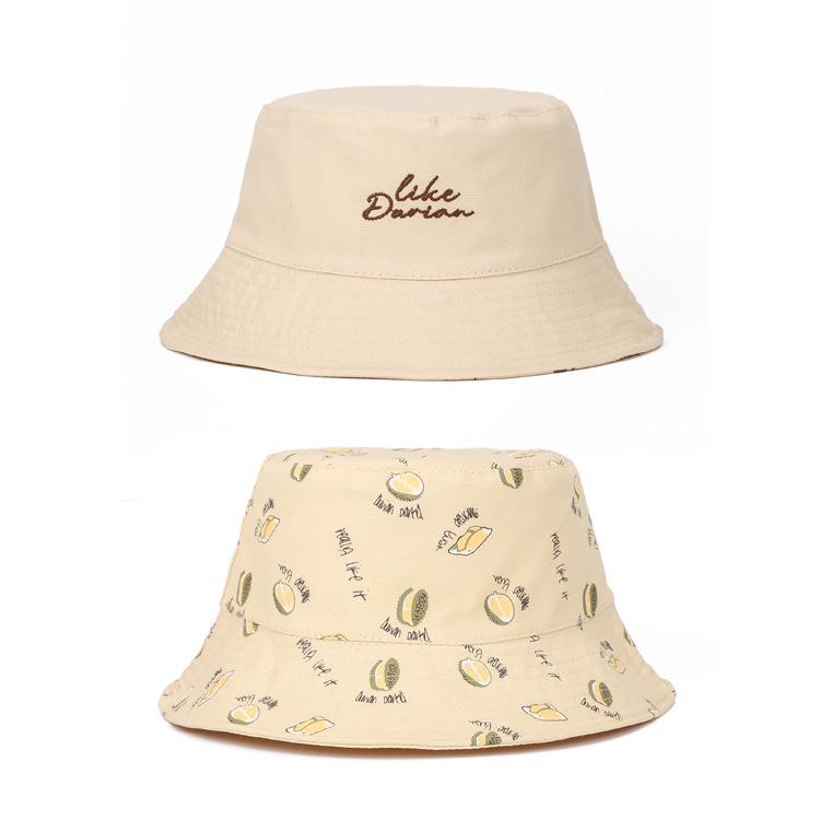 

Durian Print Bucket Hat for Women Double-Sided Korean Style Spring Summer Sunshade Cute Sun Cap Foldable New 56-58cm бежевый