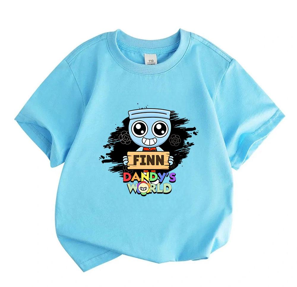 Kids Boys Girls 100% Cotton Short Sleeve Crew Neck T-Shirt, Cute Cartoon Blue Character Print Casual Soft Breathable Tee for Daily Wear, Home and Outd
