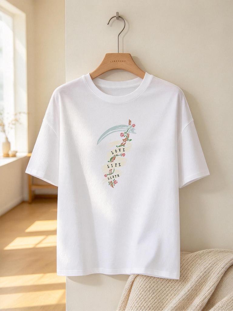 Gothic Sickle Print Casual Cotton Tees Unisex Loose Daily Streetwear Tops