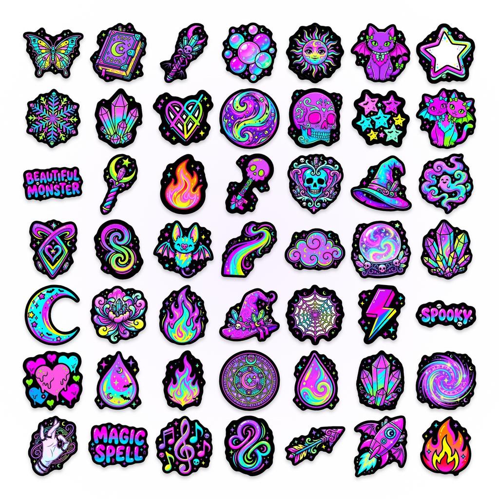 50 Gothic Neon Stickers Luggage Decorative Water Cup Diy Creative Pp Stickers Stickers