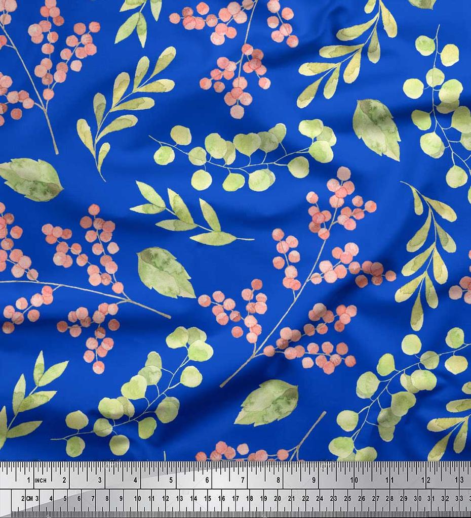 Soimoi Black Japan Crepe Satin Fabric Red Berries & Leaves Printed Craft Fabric by the Metre 42 Inch