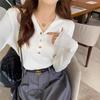 Ji Slim-fit Short Long Sleeve Bottom Knitted Sweater Top Design Sense Neck Hollow V-Neck Sweater Women's Inner Wear
