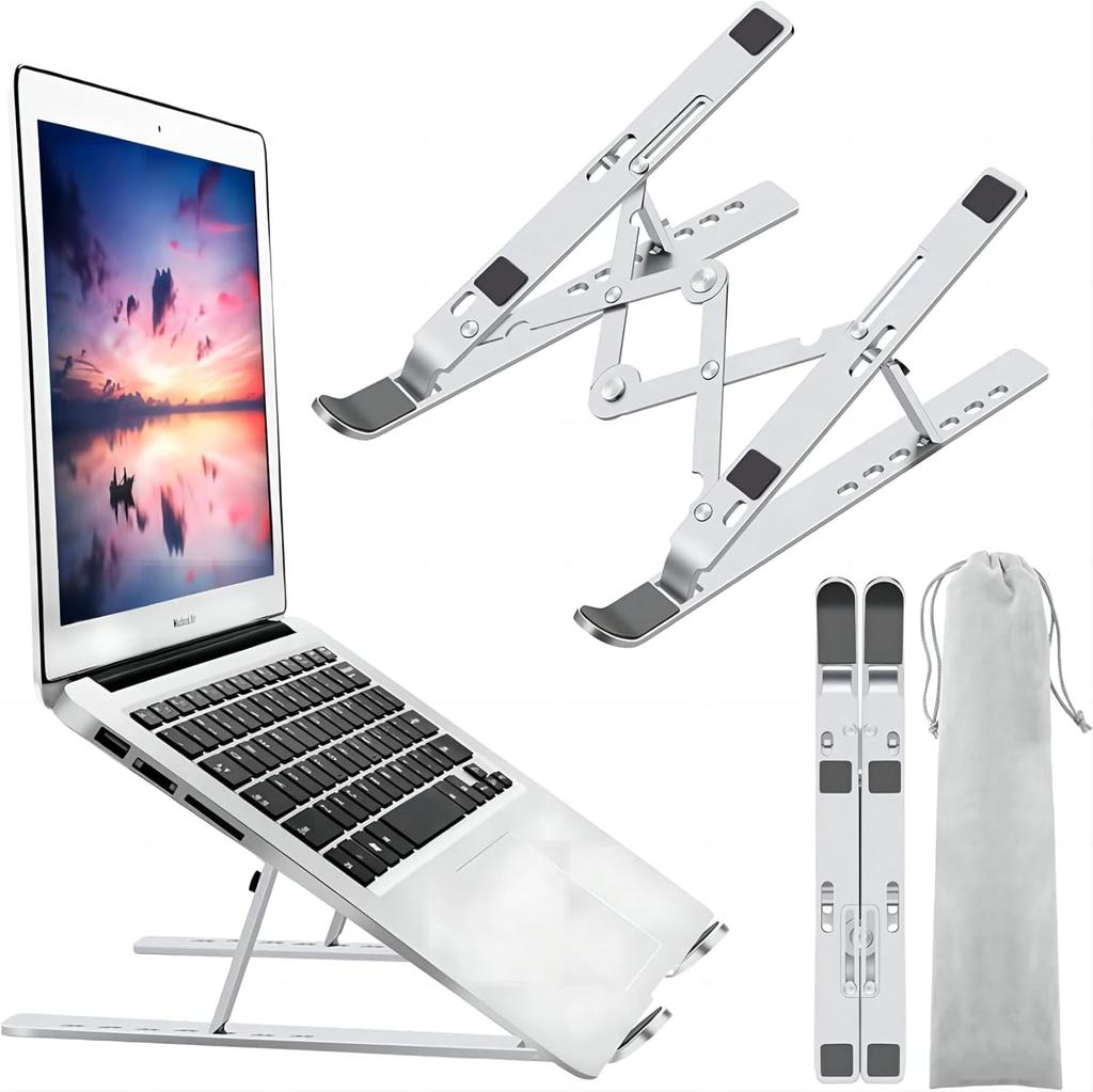 Aluminum Alloy Foldable Laptop Stand, 7 Adjustable Angles, Sand-Blasted Anti-Slip Stable Computer Holder