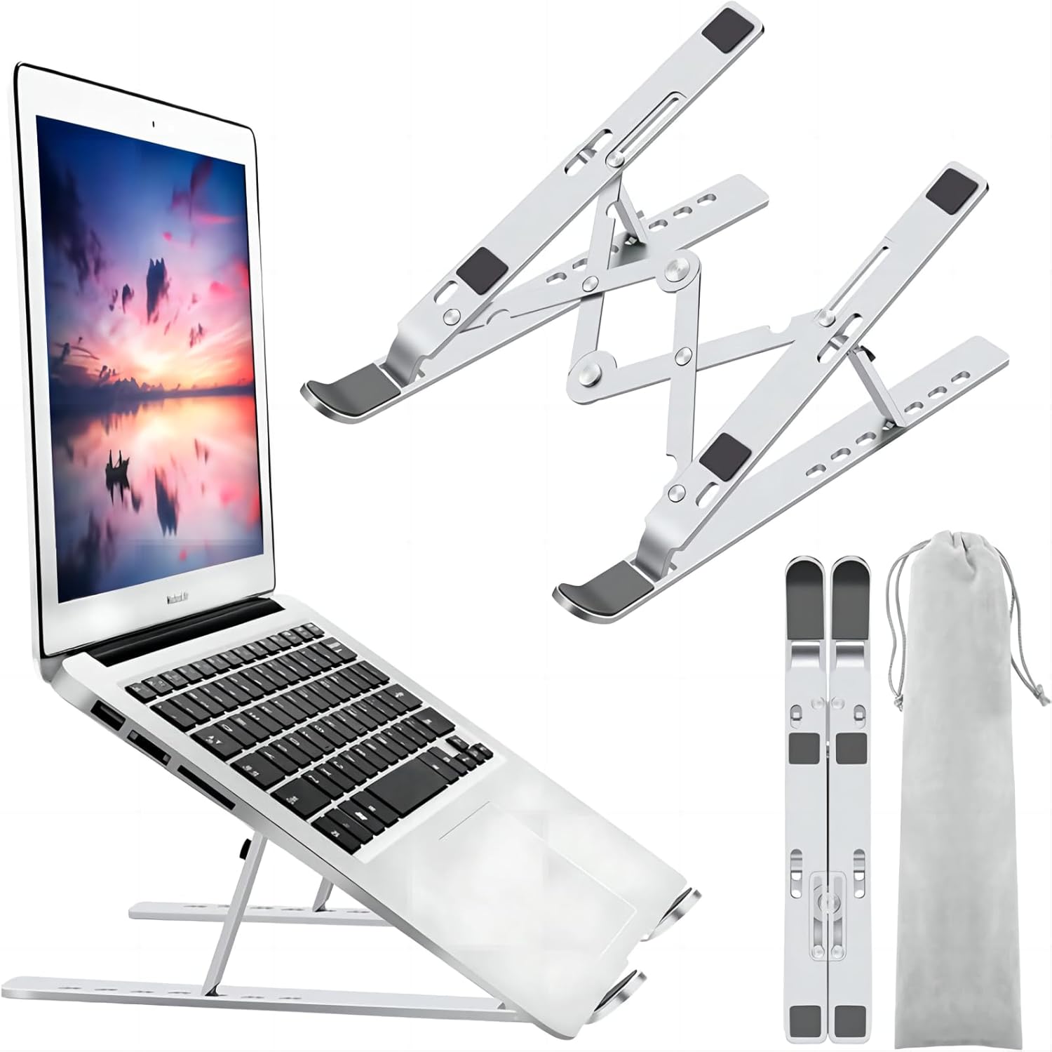 Aluminum Alloy Foldable Laptop Stand, 7 Adjustable Angles, Sand-Blasted Anti-Slip Stable Computer Holder