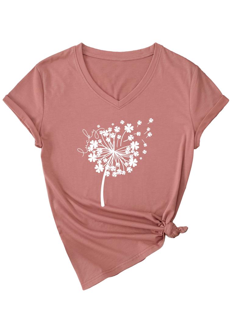 Versatile Comfortable Personality Dandelion Clover Women's V-Neck Short Sleeve T-Shirt