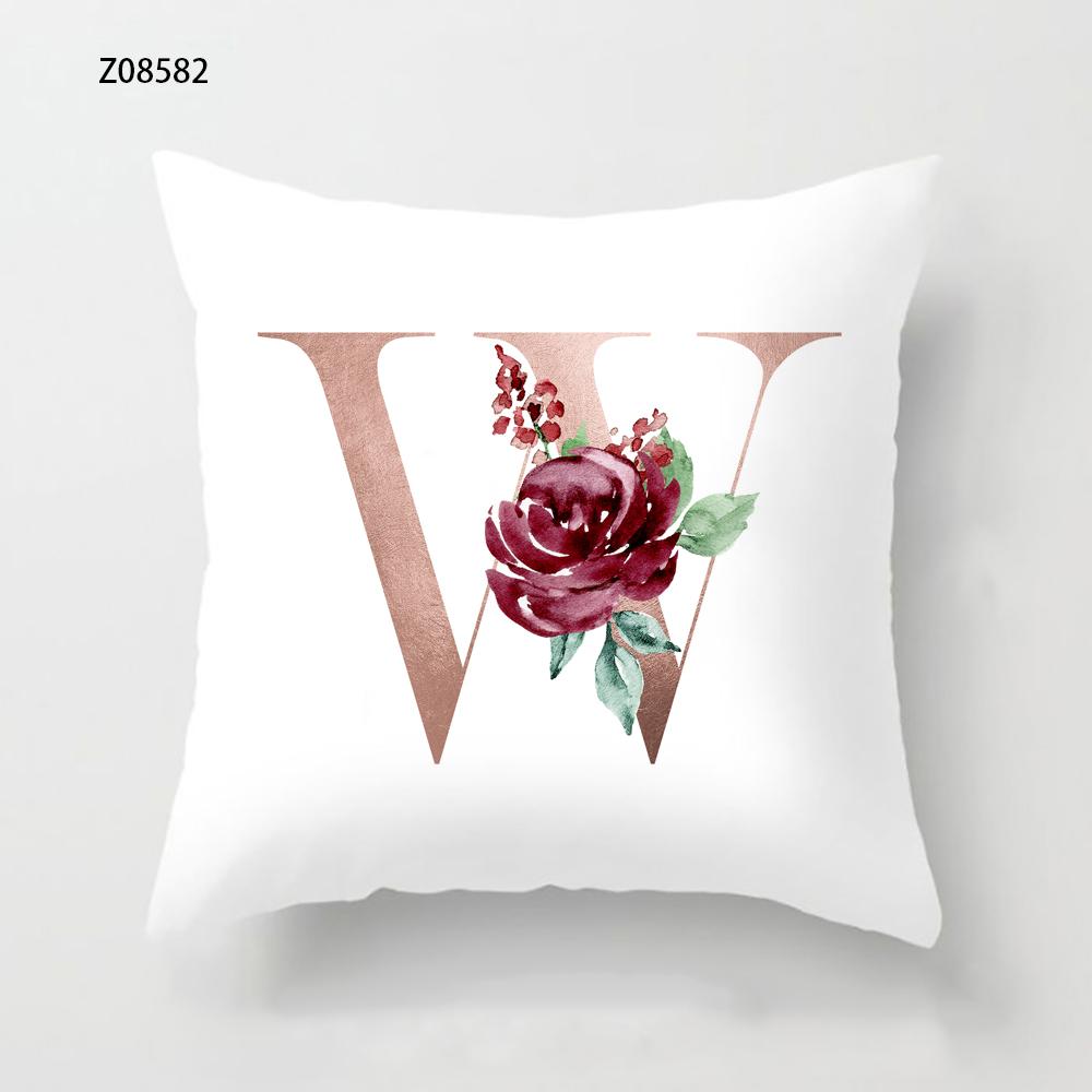 Pink Initials A B C Pillowcase Alphabet Flowers Home Sofa Decor Cushion Cover Living Room Bedroom Bed Decorative Pillow Cover