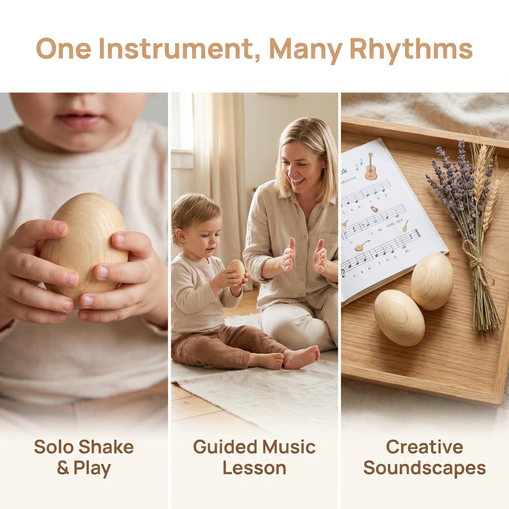 2PCS Beige Wooden Rhythm Egg Shakers Percussion Musical Instruments for Kids Educational Toy