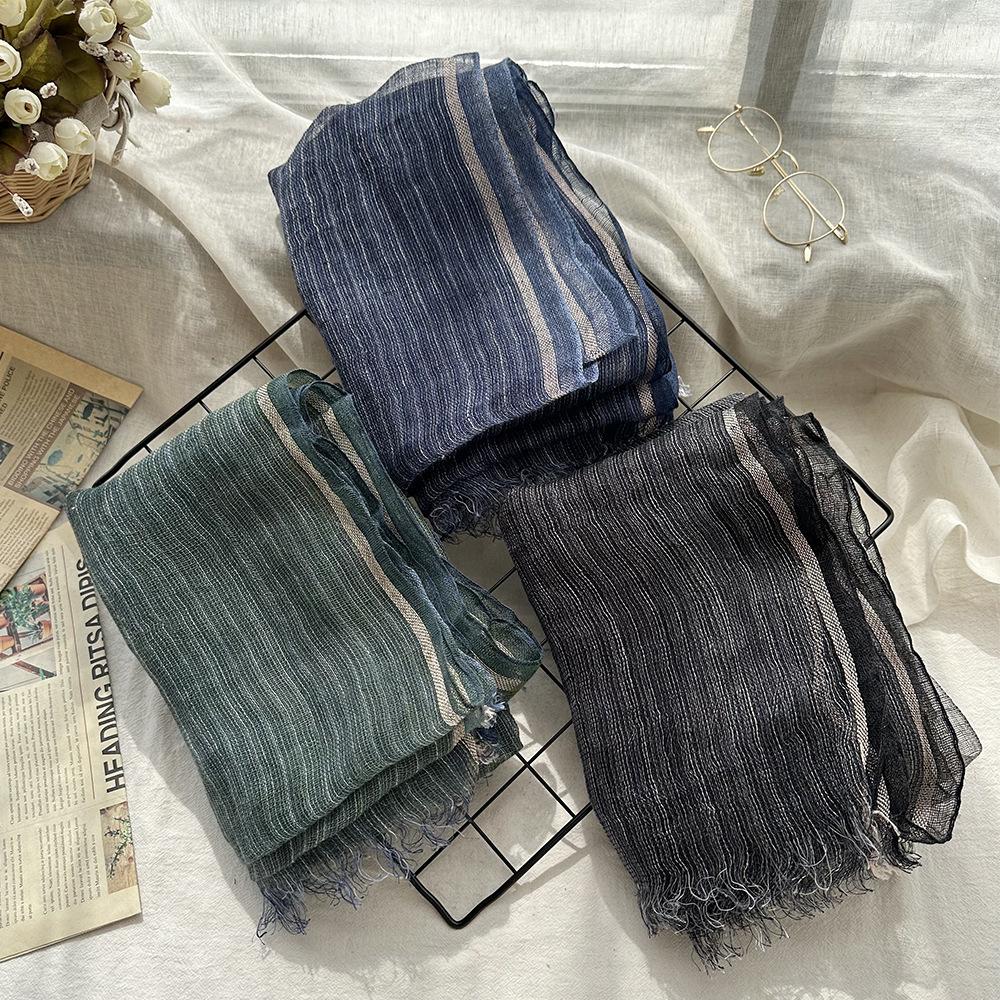 Pruhovaná lněná šála pro ženy na léto Literární sluneční clona Barva Tkaní Řemeslné zpracování Gázová šála