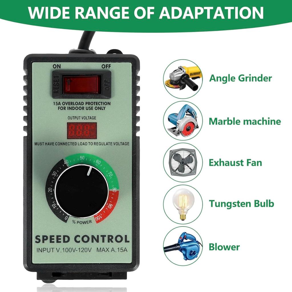 AC Motor Speed Controller, 110-120V 15A 4000W Variable Speed Controller Regulator, Precise Safe Electronic Fan Variable Speed Adjuster with Overload