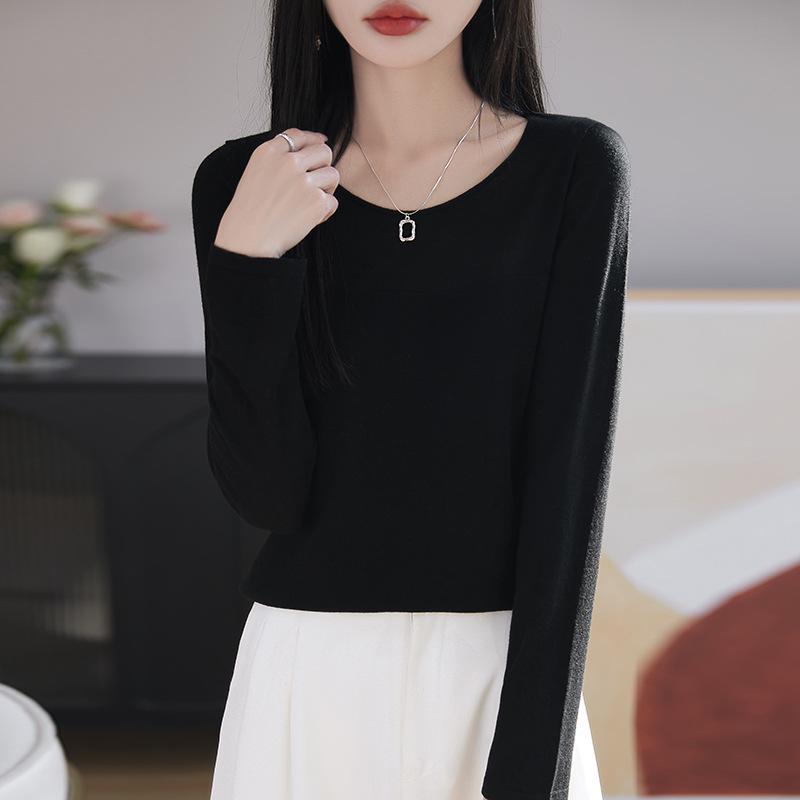 Women's Fine Wool Slimming Crew Neck Long Sleeve Knit Pullover Sweater