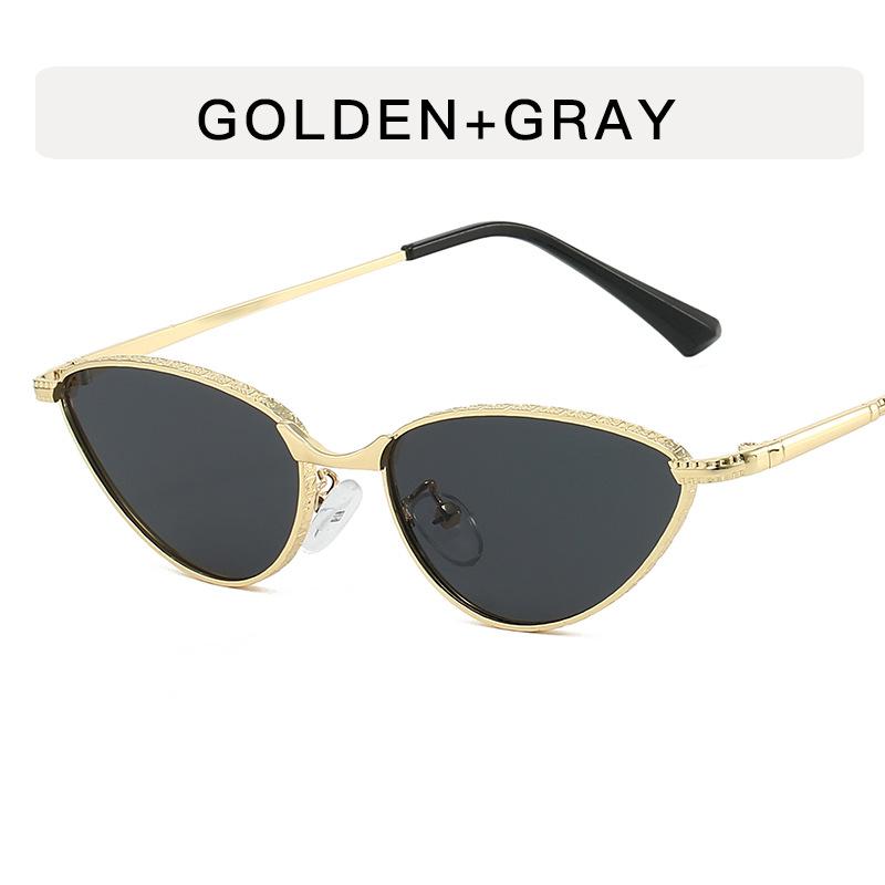 

Comfortable Cat Eye Design Gold Metal Photo Gray Lens UV 400 Protection Woman Girl s Lady Men Party Sunglasses as pictures