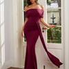 New High Elastic Milk Silk One-word Shoulder Dress, Sexy Backless Slim Pleated Hip Dress Long Dress