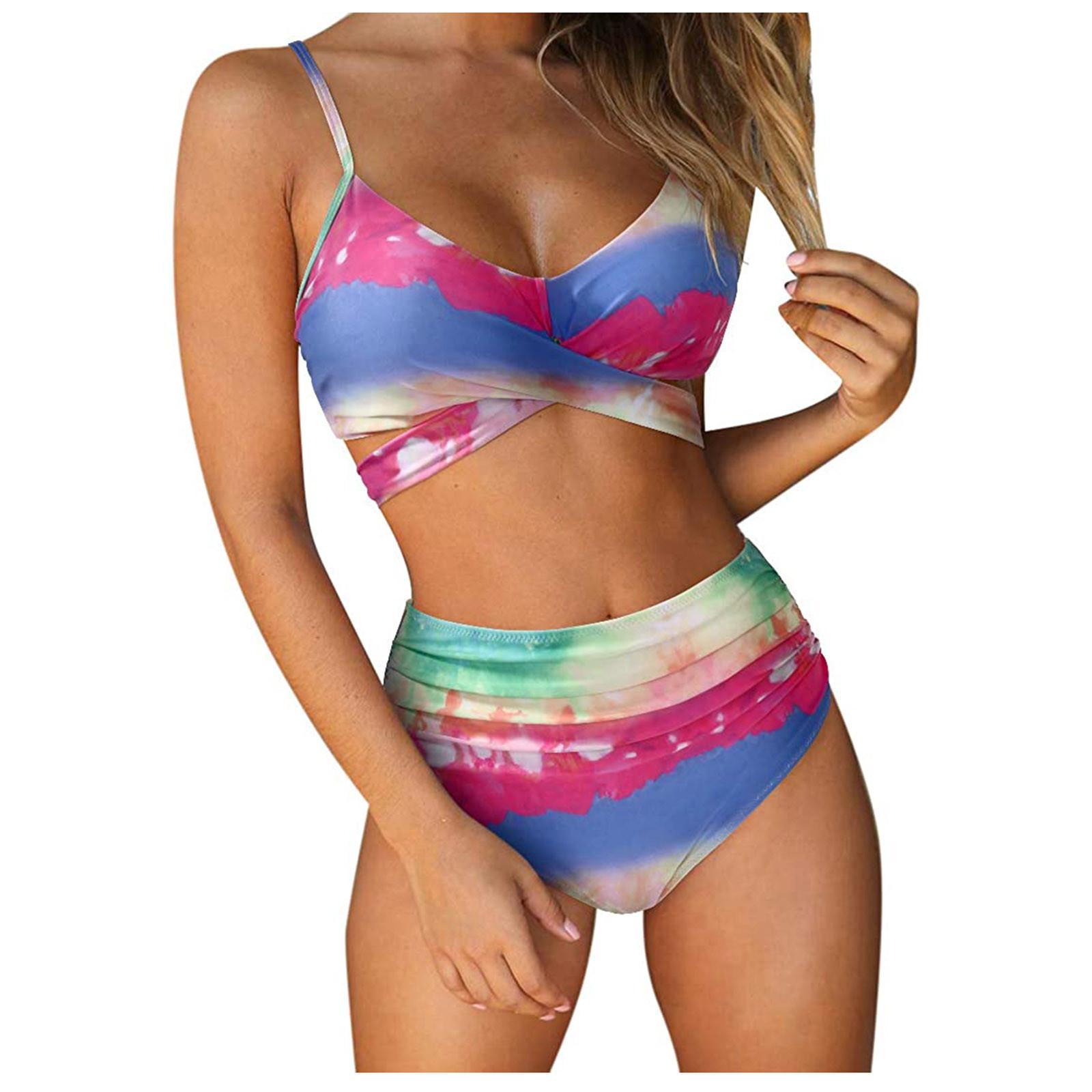 Sexy Women Bikini Print Bandage Two-piece Swimwear Swimsuit Beachwear Set S