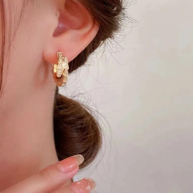 Luxurious Fashionable Super Sparkling Snake Form Hoop Earrings For Women High End Design Sensibility Niche Trendy Web Earrings