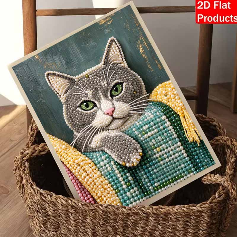 DIY 3D Pearl Diamond Painting Art Set Cute Cat Home Decor Animal Art Set Wall Art