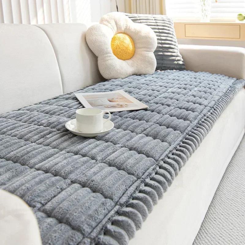 Thickened Corduroy Sofa Cushion Non-Slip Living Room Sofa Decorative Cover Cloth Warm Dust Soft Velvet Backrest Armrest Towels