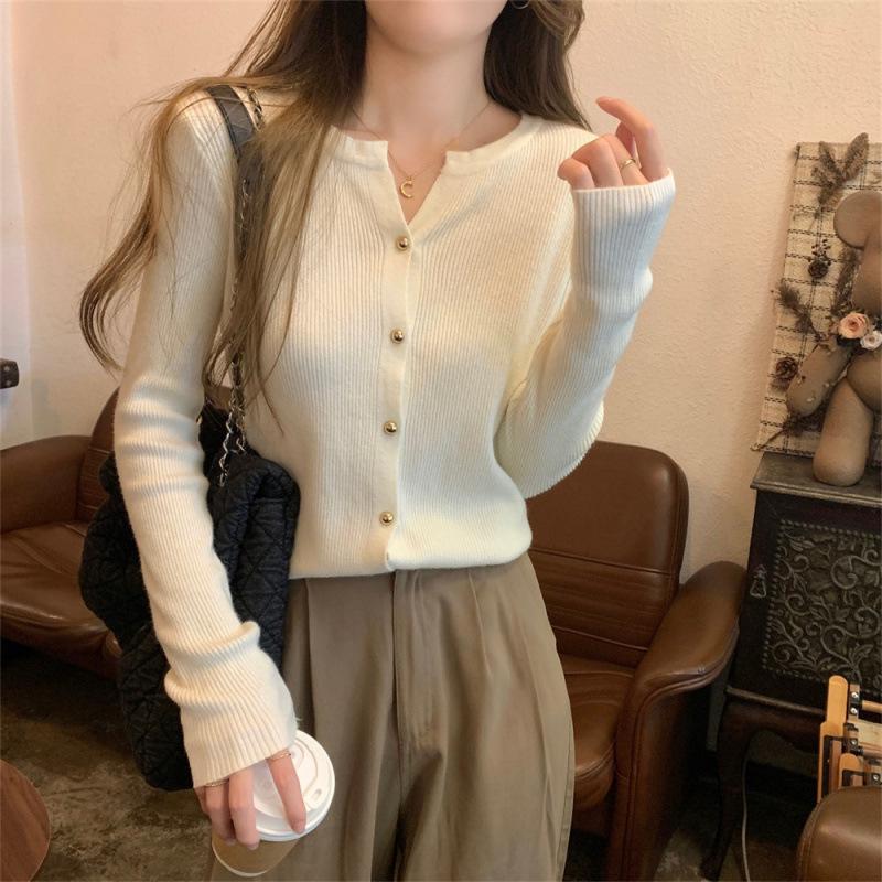 Cardigan in Maglia Fine KANING con Scollo a V e Maniche Lunghe da Donna - Maglione Autunno 2025