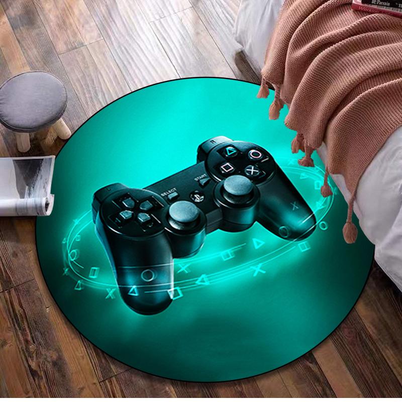1Pc Gaming Controller Circular Print Rug - Home Decoration Carpet For Living Room Bedroom Flooring Computer Chair Area Rug