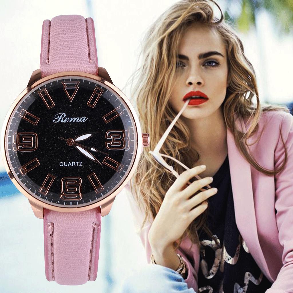 Buy Fashion Luxury Starry Dial Convex Glass Quartz Leather Belt Ladies