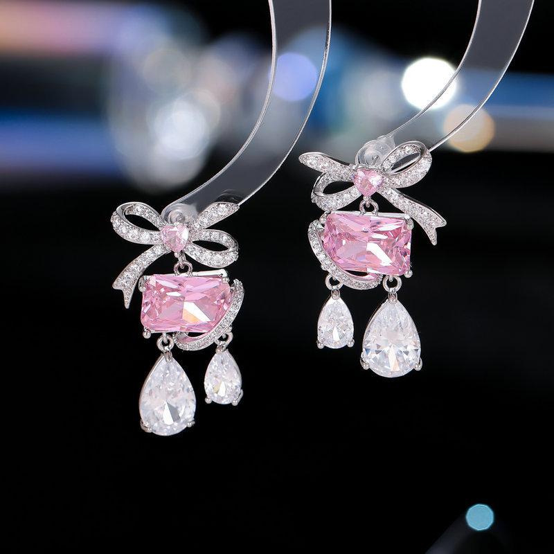 Women's Light Luxury Design Elegant Inlaid Zircon Bow Tassel Earrings Fashionable And Versatile Niche Design Earrings