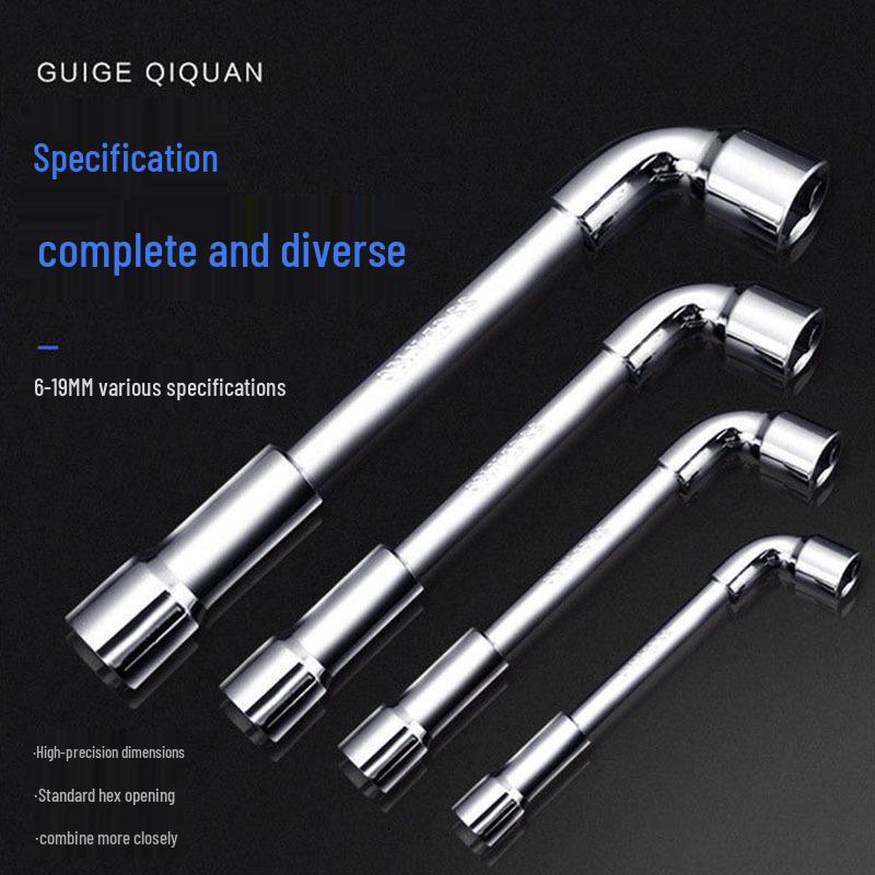 L-Shaped Hex Socket Wrench Set with Double-Ended Elbow and Perforated Pipe Wrench.