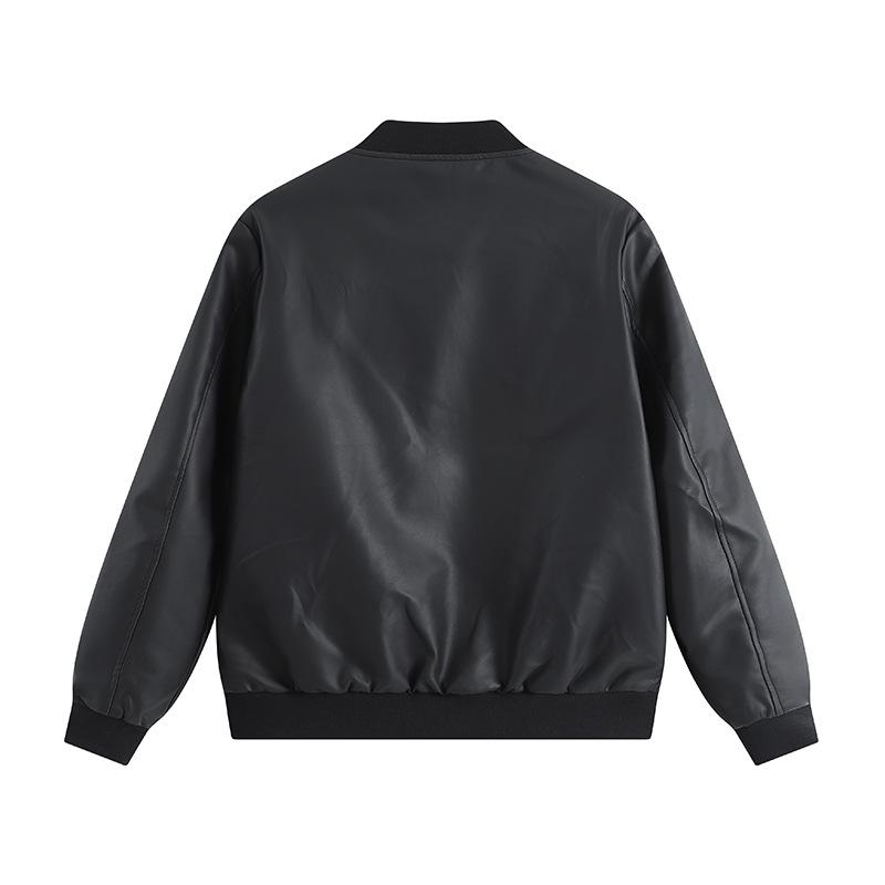 Autumn and Winter New Men's Leather Jacket Fashion Stand-up Collar Embroidery PU Korean Version Slim Youth Leather Jacket Men's Coat Trend
