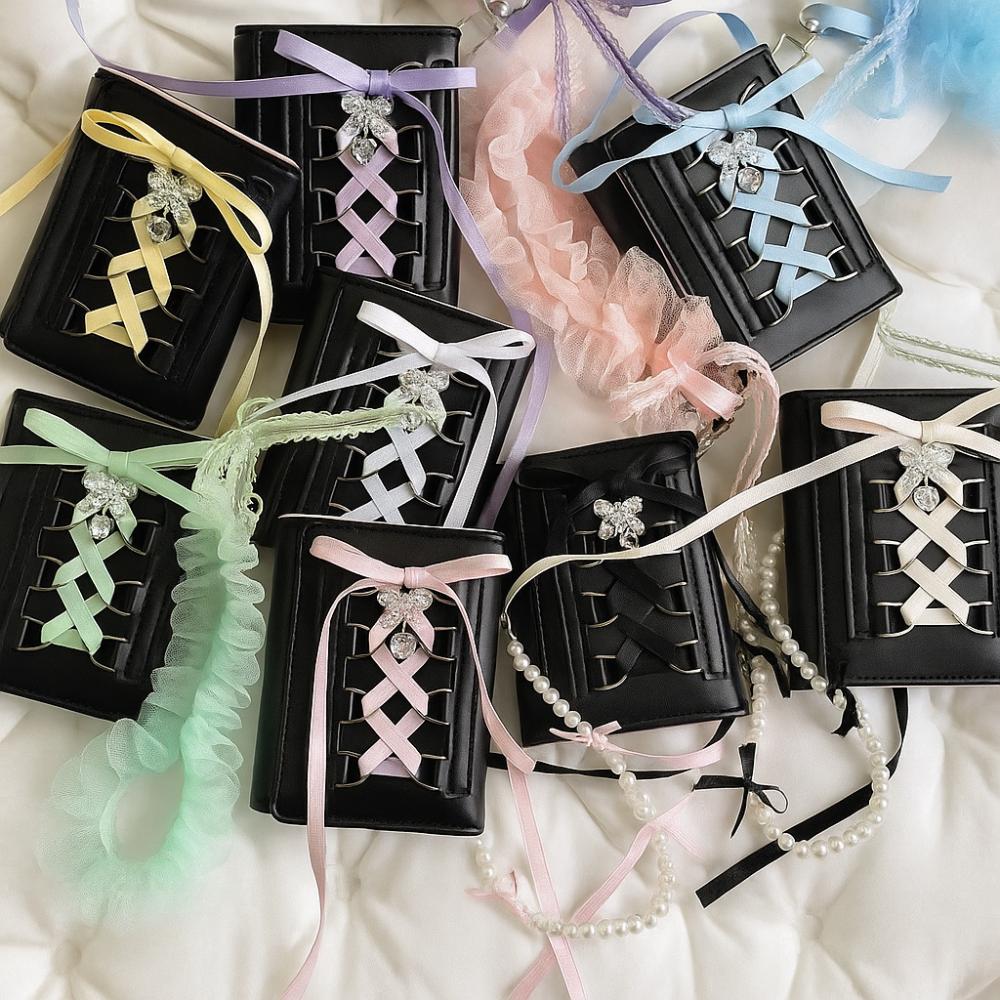 Silk Ribbon Balletcore Three Fold Wallet Korean Style Crossover Strappy Card Bag Girls
