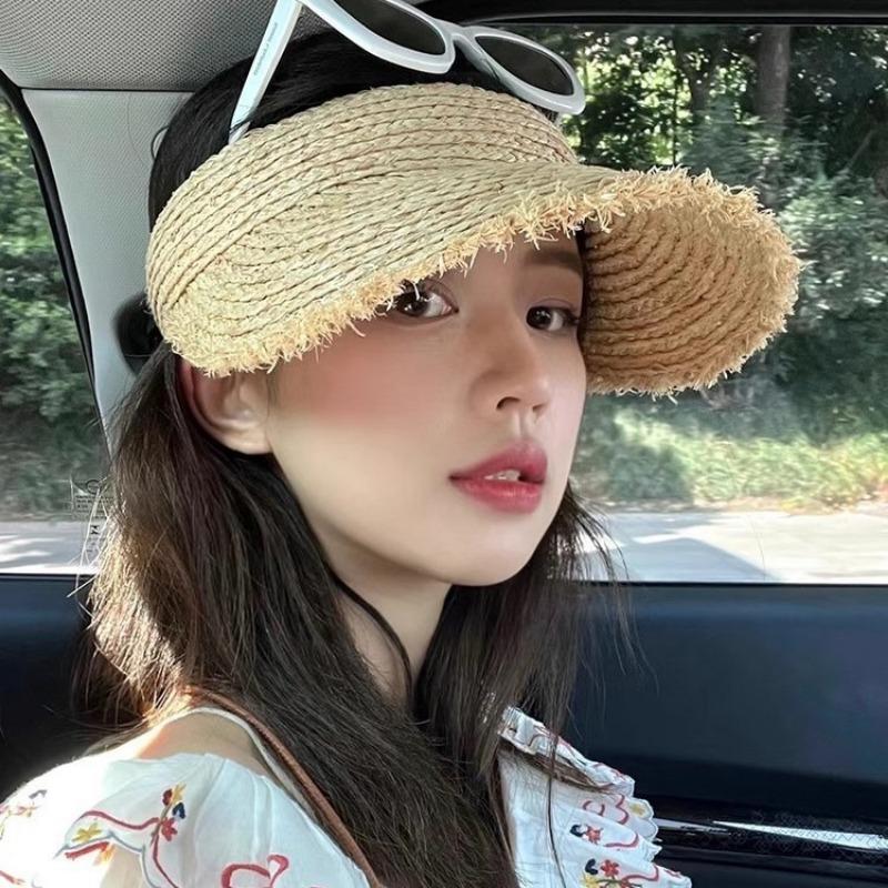 Rough Raffia Empty Top Hat Children Summer Travel Shading Sun Protection Beach Straw Hat Seaside