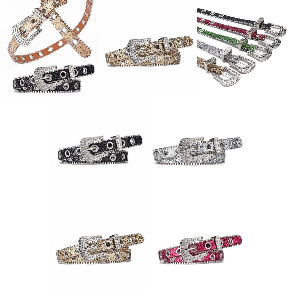 Chic Women's Rhinestone Decorative Buckle Pu Leather Belt Perfect For Y2k Style