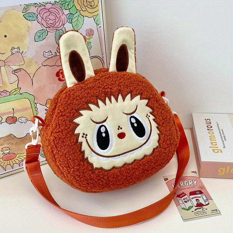 Roztomilá kreslená postavička crossbody messenger taška plyšová se zapínáním na zip jednobarevná taška přes rameno, plyšová crossbody peněženka na mince