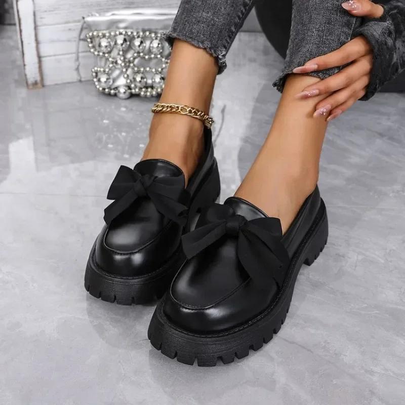 Pantofi Dama 2024 Marca Mocasini Tocuri Inalte Dama Clasici Pantofi de Zi cu Zi Papuci cu Fundita Varf Rotund Toc Patrat Slip on Pantofi 35-43