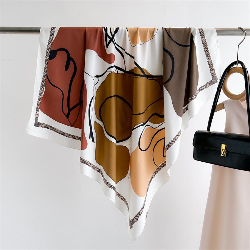 Luxury 90*90cm Women Twill Silk Scarf Large Shawl Neckerchief Print Headband Female Foulard Bandana Wraps Hijab Scarves