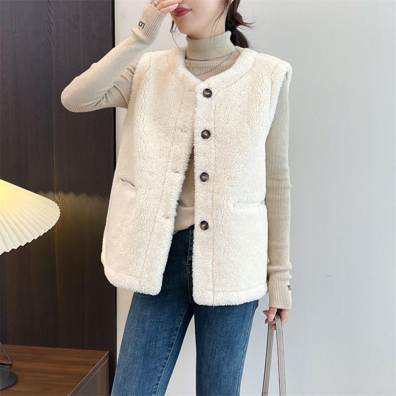 Gilet en laine d'agneau grande taille: Veste sans manches confortable d'automne/hiver pour femmes