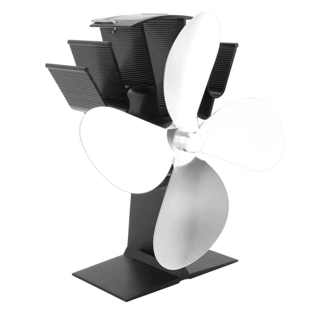 4 Blade Heat Powered Stove Fan With Heat Shield Thermometer Aluminum Alloy Noiseless Heat Powered