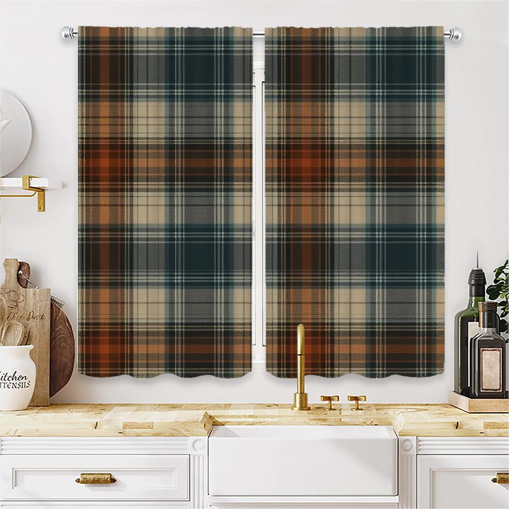 Piece Set High Definition Digital Printed Curtainplaid Style Colorful Checkered Pattern Curtainhome Decoration Curtain Polyester