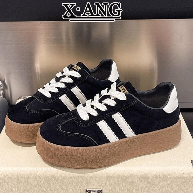 Leather red women's new autumn shoes women's thick baseplate shoes versatile casual sports shoes