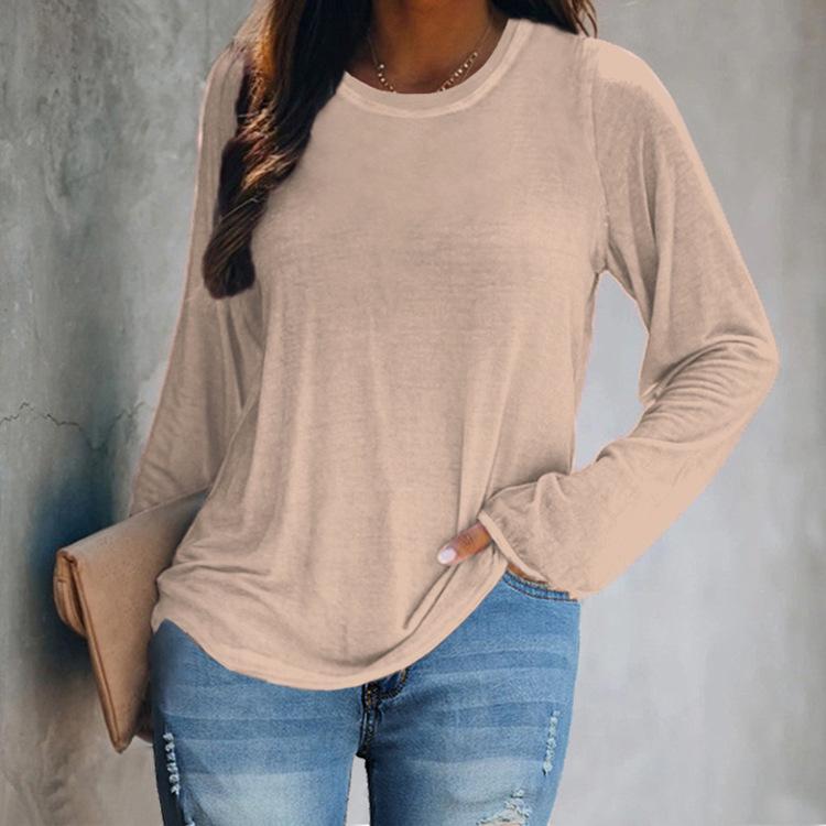IHUASU Autumn Winter Women's O-Neck Casual Color Long Sleeve T-shirt Top