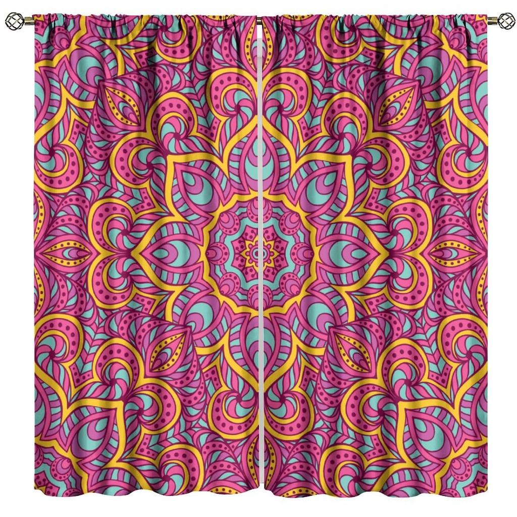 Galaxy Mandala Bedroom Curta - Boho Geometric Colorful Pattern - W42 * L45 Inches