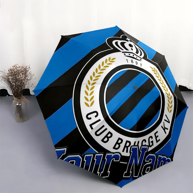 1 PC Automatic Folding Umbrella - Club Brugge KV Custom Name Pattern, Portable & Foldable Design with 8 Ribs, Christmas Birthday Gifts