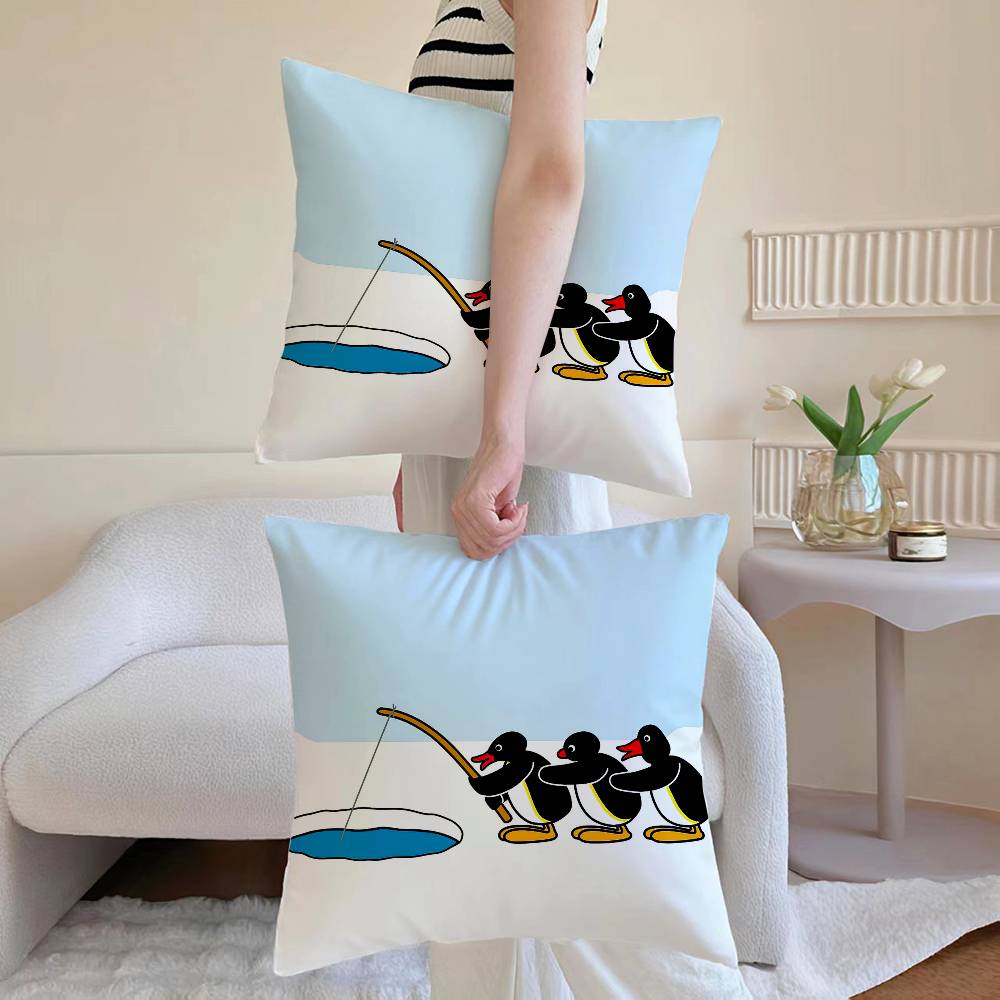 

Cute P-Pingu Pillow Case Sofa and Living Room Decorative Cushion Covers Dust-proof and Mite-proof Invisible Zipper 12x12Inch