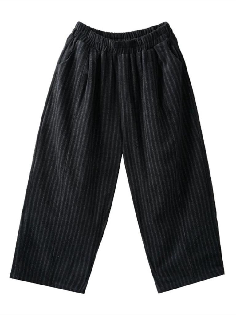 Autumn/Winter Wool Striped Wide-Leg Pants with Elastic High Waist